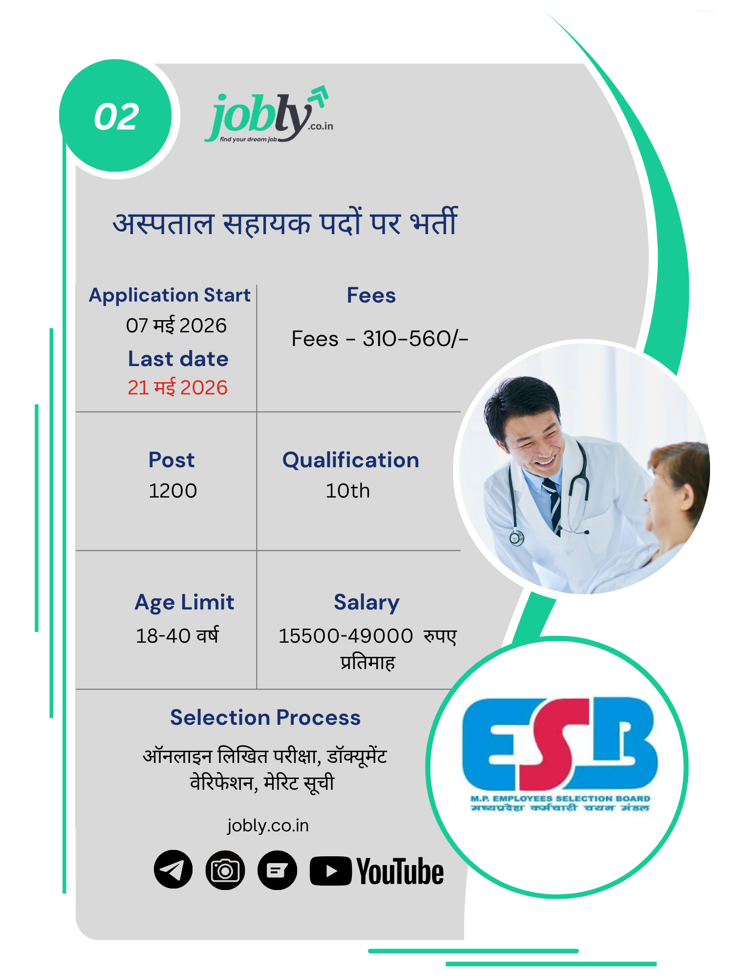 MPESB Hospital Assistant requirement 2026 : 1200 अस्पताल सहायक पदों पर भर्ती