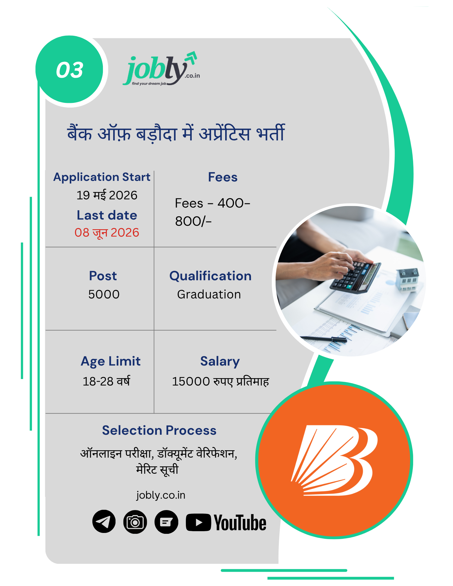 बैंक ऑफ़ बड़ौदा (BOB) में 5000 अप्रेंटिस भर्ती 2026
